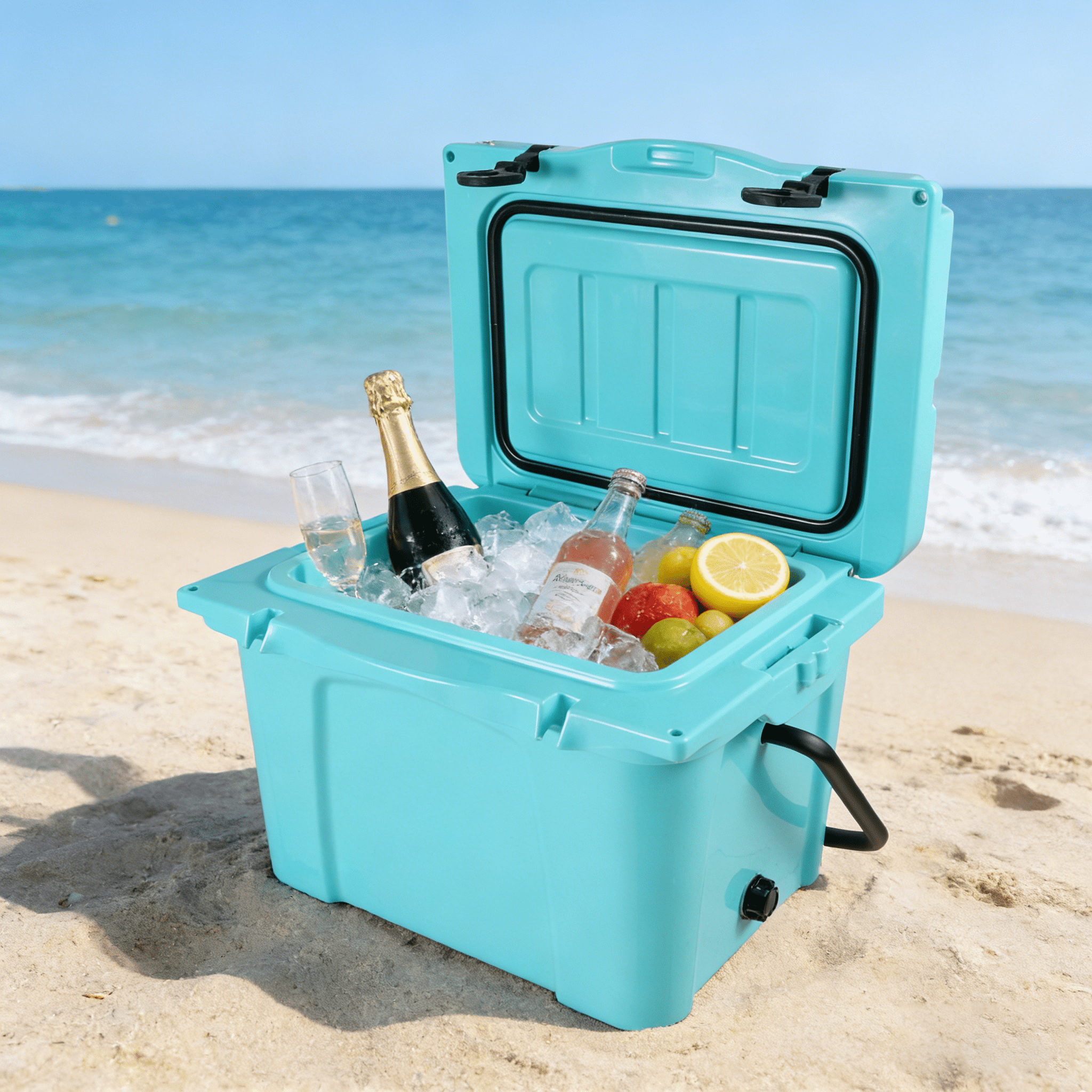 Pawverly 25QT Insulated Portable Cooler Box, Hard Ice Chest with Bottle Opener & Cup Holder, Leakproof Cooler for Camping, Fishing, Beach, Travel, Outdoor Use Turquoise