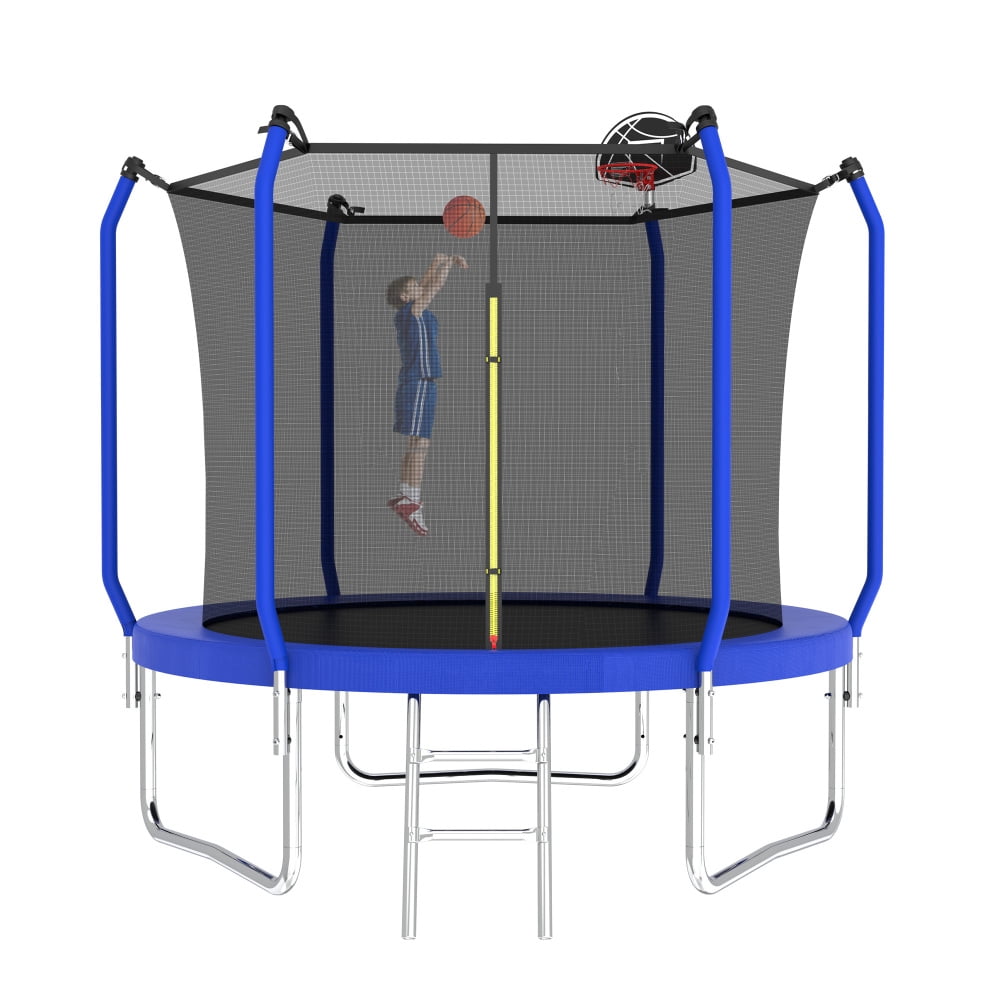Pawverly 8FT Backyard Trampoline with Basketball Hoop & Safety Enclosure, Outdoor Kids Trampoline, Sturdy Frame, Fun Exercise Toy for Children and Family