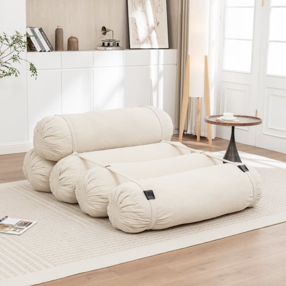 Pawverly Adjustable Corduroy Floor Sofa Chair, Foldable Lazy Lounge Bean Bag Couch with Adjustable Straps, Comfortable Multi-Person Floor Seating for Living Room, Bedroom, Beige