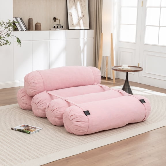 Pawverly Adjustable Corduroy Floor Sofa Chair, Foldable Lazy Lounge Bean Bag Couch with Adjustable Straps, Comfortable Multi-Person Floor Seating for Living Room, Bedroom, Pink
