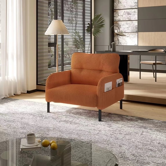 Pawverly Corduroy Accent Chair, Ergonomic Wide Seat Single Sofa Chair, Upholstered Lounge Chair for Living Room and Bedroom, Orange