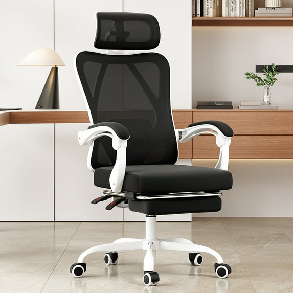Pawverly Ergonomic Office Chair with Footrest, High Back Mesh Computer Desk Chair with Headrest and Adjustable Lumbar Support for Home Office, Black