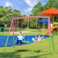 thumbnail image 1 of Pawverly Heavy Duty Swing Set for Backyard, Metal Outdoor Swing Stand Supports Up to 440lbs, Includes 32” Saucer Swing and 26.2” Belt Seat for Backyard Playground Fun, 1 of 13