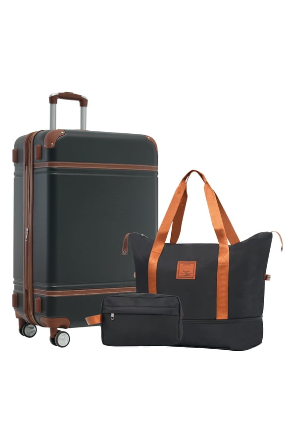 Lightweight Hardside Luggage with TSA Lock, 24-Inch Spinner Suitcase & Cabin Carry-On (17.7"×11.2"×26.4"), Vintage-Style Hard Shell Travel Case with Dual Wheels