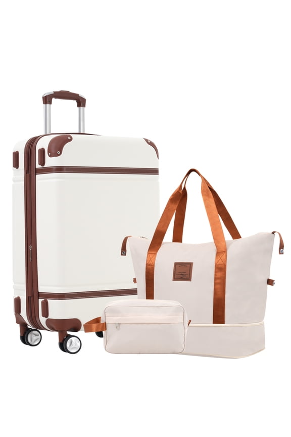 Lightweight Hardside Luggage with TSA Lock, 24-Inch Spinner Suitcase & Cabin Carry-On (17.7"×11.2"×26.4"), Vintage-Style Hard Shell Travel Case with Dual Wheels