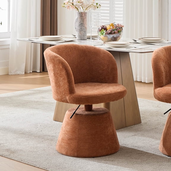 Pawverly Modern Rotating Vanity Chair with Adjustable Seat Height, Soft Chenille Accent Stool for Makeup Table, Home Bar, Dining Area or Kitchen Counter, Brown