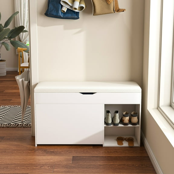 Pawverly Modern Shoe Cabinet Bench with Lift Top Storage, Multi Layer Shoe Organizer for Entryway Hallway Closet, Hidden Storage Seating Bench for Small Spaces White