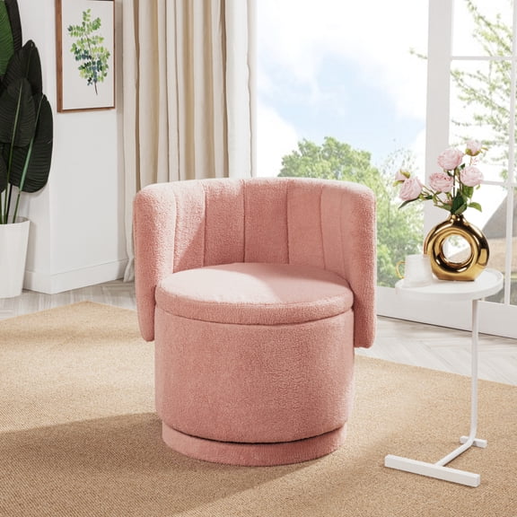 Pawverly Modern Swivel Barrel Chair with Storage Ottoman Seat, Upholstered Pink Lounge Chair for Bedroom Nursery Vanity Living Room  Pink