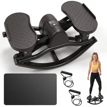 Pawverly Swing Stepper Exercise Machine, Lateral Rocking Fitness Stepper for Home Gym, Quiet Compact Cardio Workout Equipment, Foldable Leg & Waist Trainer for Daily Exercise Black