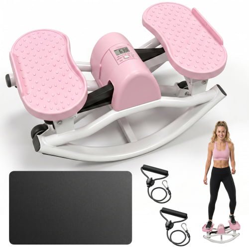 Pawverly Swing Stepper Exercise Machine, Lateral Rocking Fitness Stepper for Home Gym, Quiet Compact Cardio Workout Equipment, Foldable Leg & Waist Trainer for Daily Exercise Pink