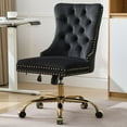 thumbnail image 1 of Pawverly Velvet Upholstered Office Chair, Tufted Button Swivel Desk Chair with Adjustable Height, Gold Metal Base & Wheels, Modern Vanity Chair, Black, 1 of 9