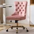 thumbnail image 1 of Pawverly Velvet Upholstered Office Chair, Tufted Button Swivel Desk Chair with Adjustable Height, Gold Metal Base & Wheels, Modern Vanity Chair, Pink, 1 of 9