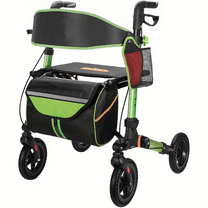 Pawverly Walker for Seniors Green - Lightweight Foldable Rollator with Seat & Backrest, Aluminum Frame, 8" All-Terrain Wheels, Ergonomic Handles