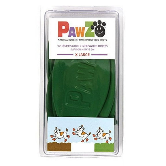 Pawz Disposable Waterproof Dog Boots, Green, XLarge, 2 Pieces Set