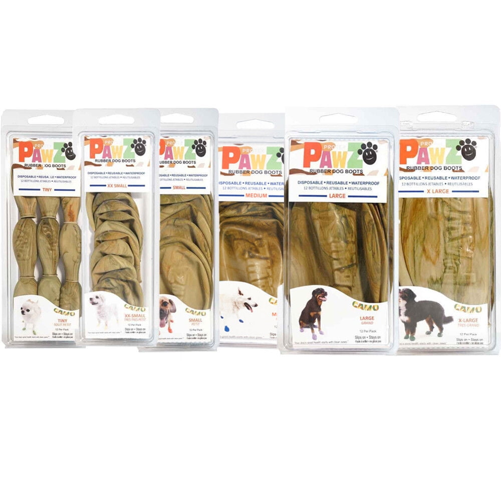 Pawz Natural Rubber Waterproof Camo Dog Boots, Pack of 12 (Each Sold