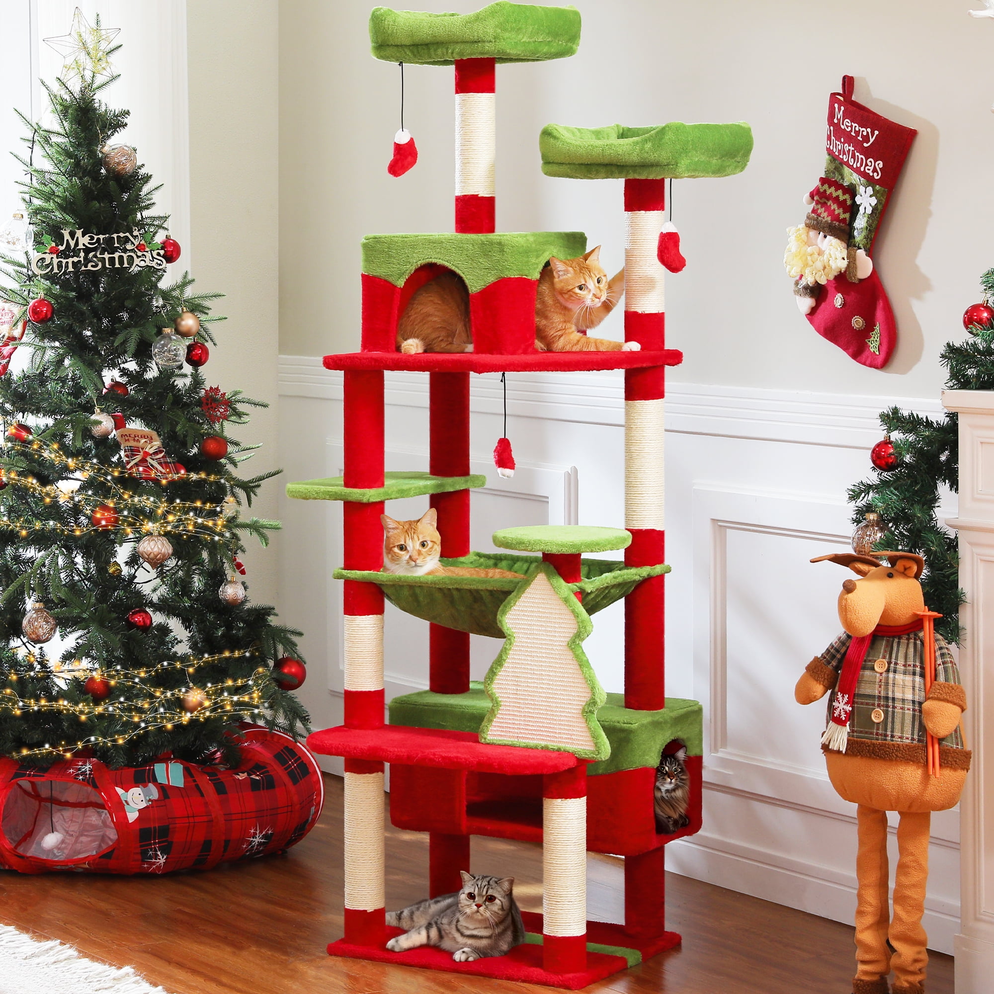 Pawz Road 73" Multi Level Cat tree, Christmas Present for Large Cats, Tall Cat Tower Condo with 7 Scratching Post, Christmas Decor