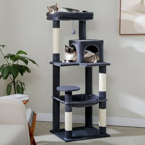 Pawz Road Cat Tree for Large Cats 56"Tall Cat Tower Condo with Scratching Post for Indoor Cats,Dark Gray