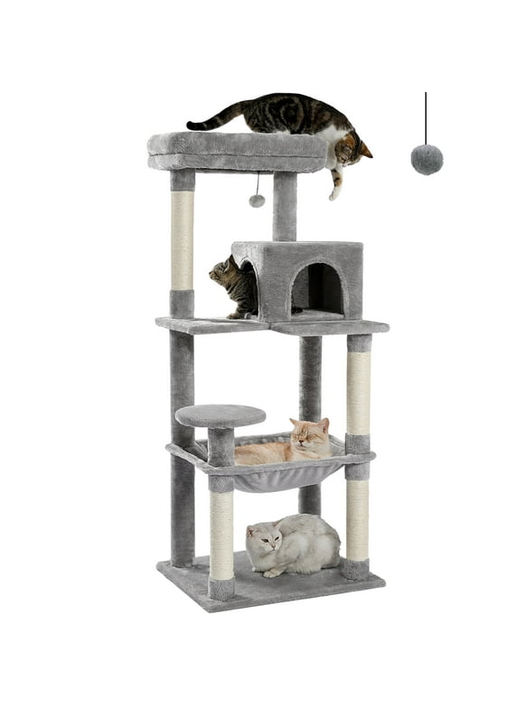 Pawz Road Cat Tree for Large Cats 56"Tall Cat Tower Condo with Scratching Post for Indoor Cats,Gray
