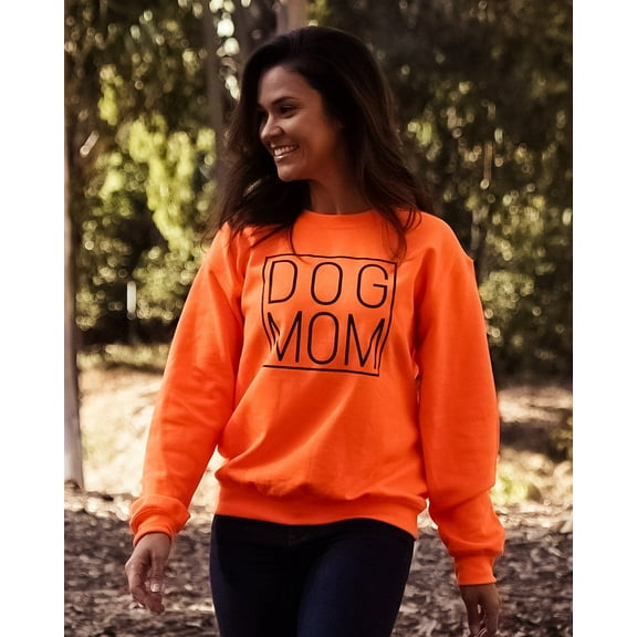 Pawz Simple Dog Mom Black Print Neon Orange Crewneck