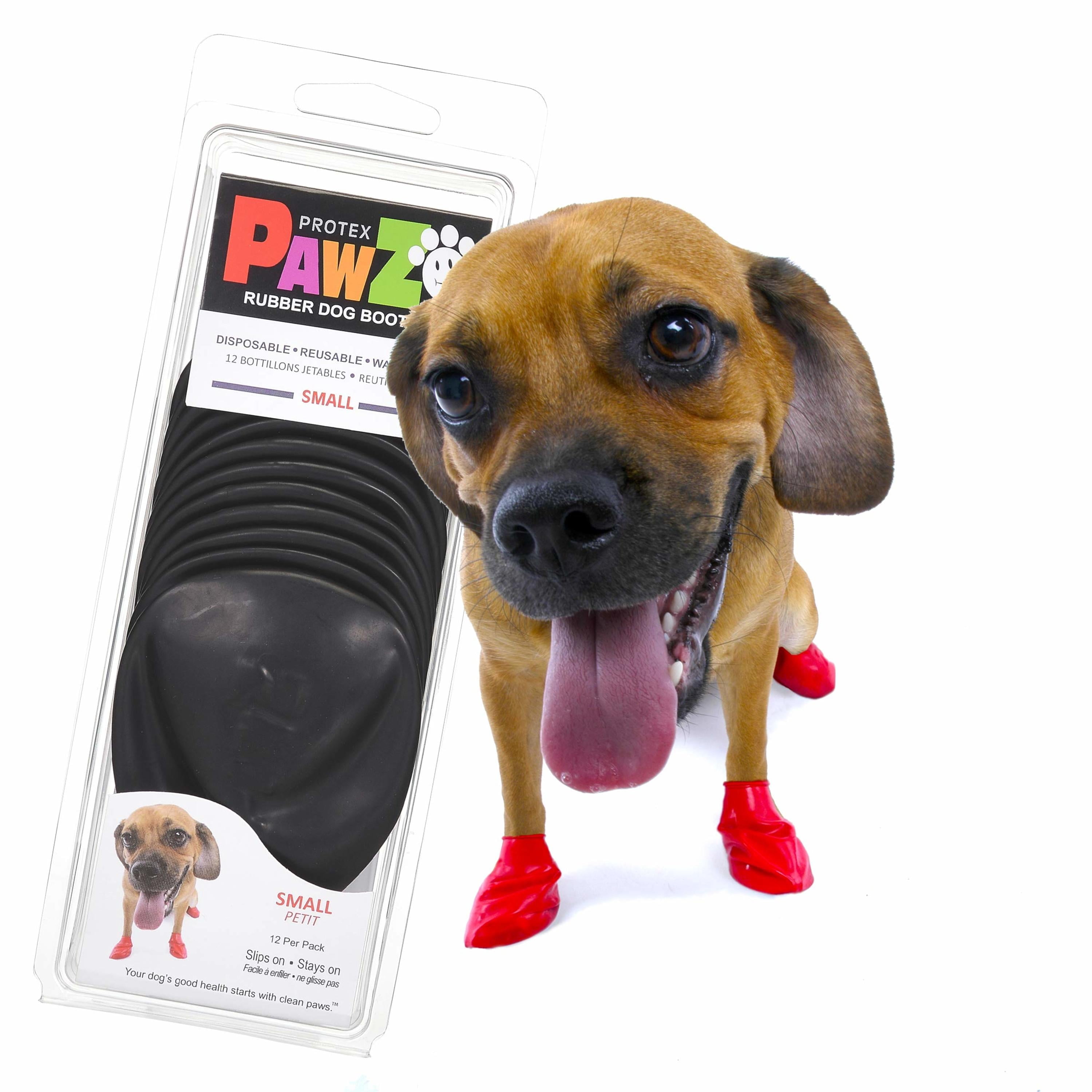 PawZ Rubber Dog Boots for Small Paws - All-Weather Waterproof Dog Shoes, Anti-Slip Traction for Rain, Snow, Mud & Hot Pavement - Pull-On Dog Booties, Black - Small (2"-2.5") - Pack of 12