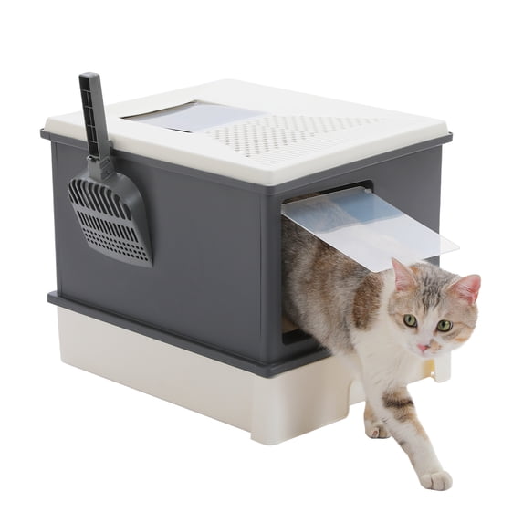 Pawzroad Large Cat Litter Box with Lid, Double-Layer Leak-Proof Litter ...