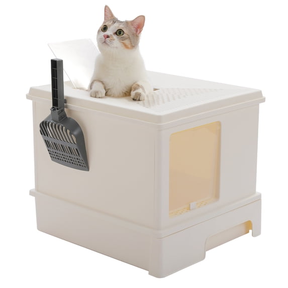 Pawzroad Large Cat Litter Box with Lid, Double-Layer Leak-Proof Litter ...
