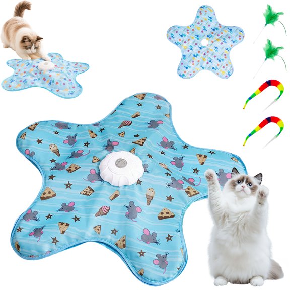 Pawzzle Interactive Dog/Cat Mat, Automatic Touch Activated Hide And Seek Cat, With 3 Speed Modes, With Moving Feather, Suitable For Indoor Cats
