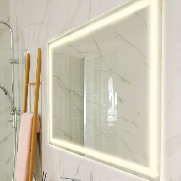 Pax 32 in. W x 40 in. H Large Rectangular Frameless Antifog Front/Back-Lit Wall Bathroom Vanity Mirror with Smart Touch