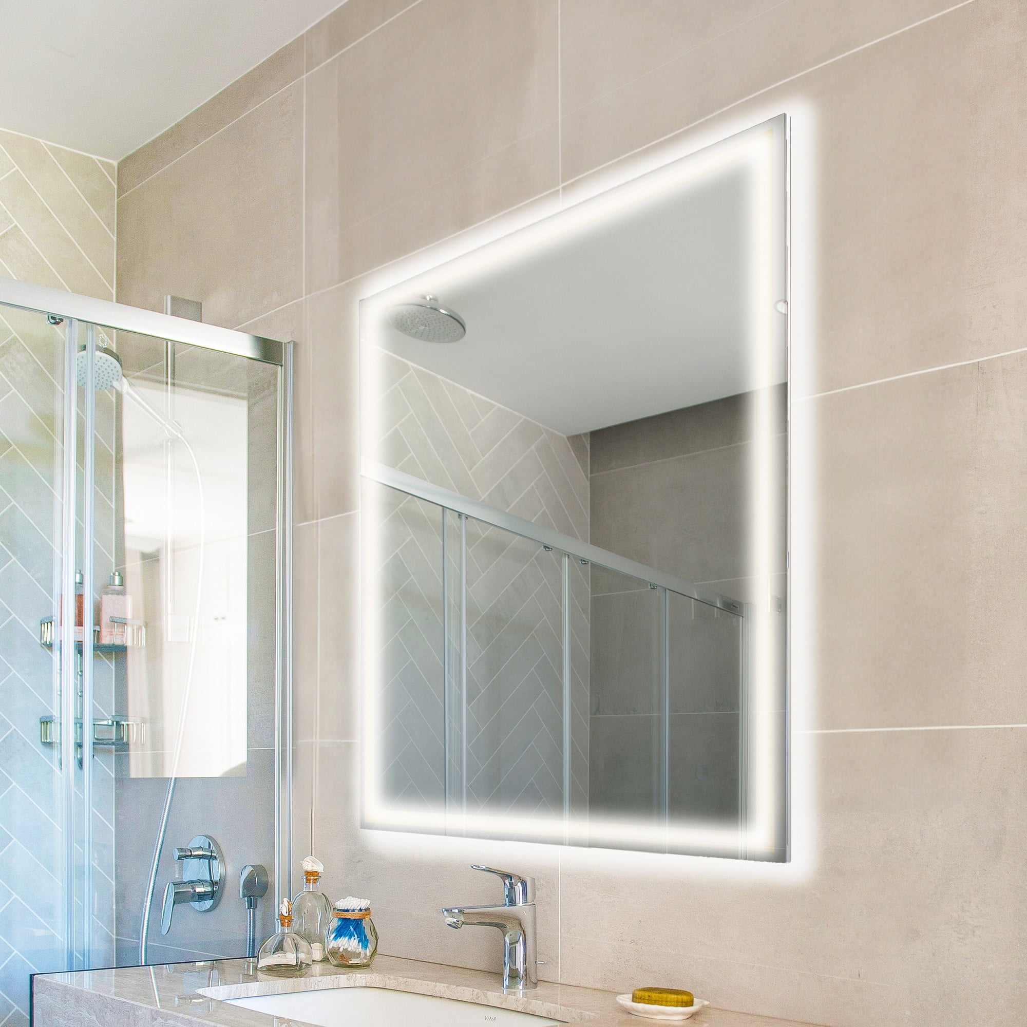 Pax 38 in. W x 38 in. H Large Square Frameless Antifog Front/Back-Lit Wall Bathroom Vanity Mirror with Smart Touch