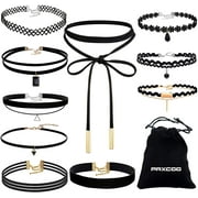 Paxcoo CN-01 Black Velvet Choker Necklaces with Storage Bag for Women Girls  Pack of 10