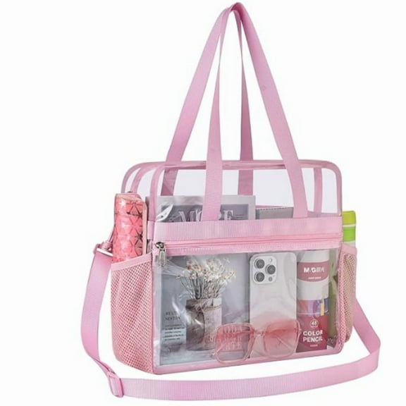 Paxiland Clear Bag for Stadium Events 12x5.5x12, Clear Tote Bag with Reinforced Strap, Transparent Bag for Sports Concert(pink)