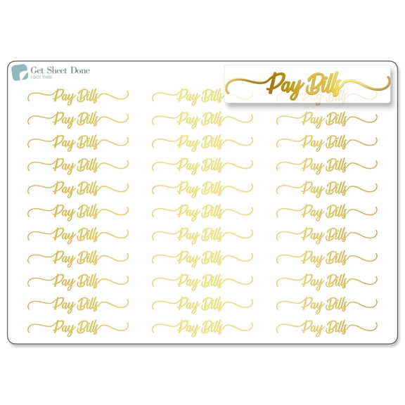 Pay Bills Foiled Script Planner Stickers / Chore Reminder Stickers / Script Text / Bills Budget Stickers / Bullet Journaling / Bujo / Essential Productivity Stickers
