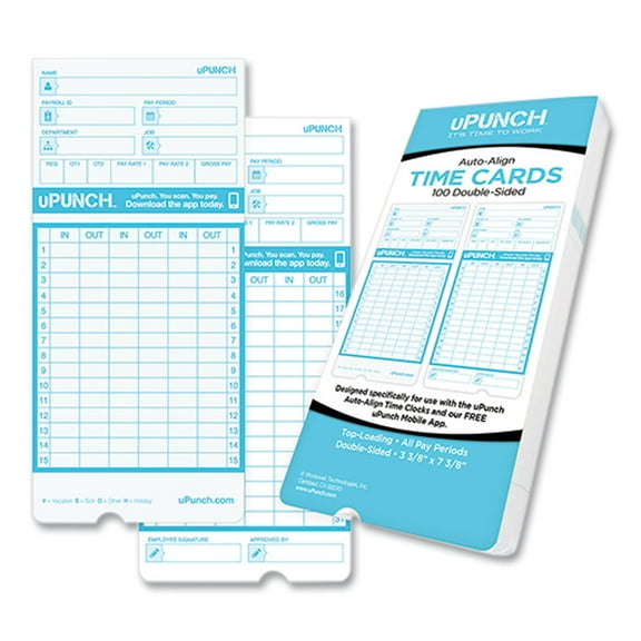 Pay-to-Punch Time Card for SB1200 Time Clock, Two Sides, 3.38 x 7.38, 100/Pack | Bundle of 2 Packs