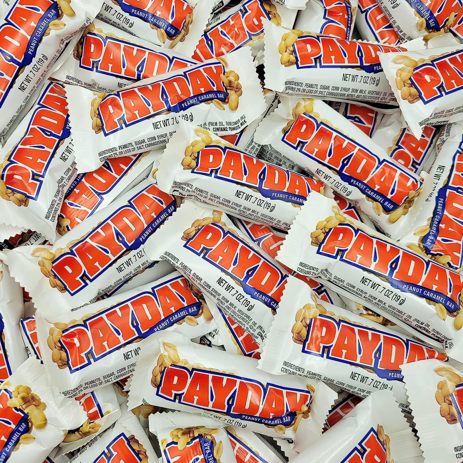 PayDay Peanut and Caramel Snack Size Candy Bars - 60 Pieces Individually Wrapped Bulk Candy - 3 Pound (Pack of 1)