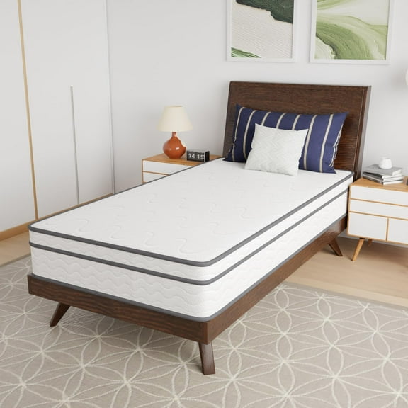 PayLessHere 10 Inch Innerspring Twin Mattress Medium Firm Hybrid Mattress with Removable Cover CertiPUR-US Certified Bed-in-a-Box Pressure Relief Foam Mattress,Fiberglass FreeWhite