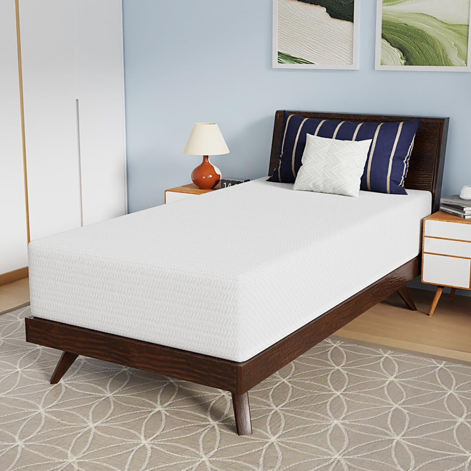 PayLessHere 12 Inch Bamboo Charcoal Cooling Gel Memory Foam Mattress in a Box,White,Twin