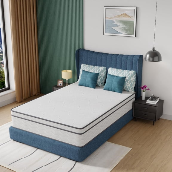 PayLessHere 12 Inch Innerspring Mattress in a Box with Bamboo Charcoal Gel Memory Foam Fiberglass Free CertiPUR-US Certified Medium Firm Spring Mattress Pressure Relief,Full