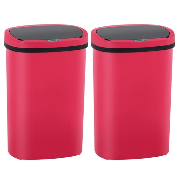 PayLessHere 13Gal Trash Can - Touchless Automatic Lid, Plastic Garbage Can for Kitchen (2, Red)