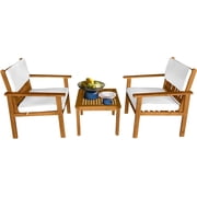 PayLessHere 3 Pieces Acacia Wood Patio Bistro Set with Water Resistant Cushions and Coffee Table