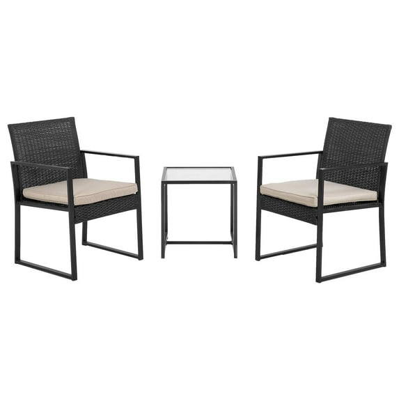 PayLessHere 3 Pieces Patio Set Outdoor Patio Furniture Sets Wicker Bistro Sets,Black