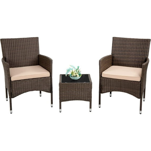 PayLessHere 3 Pieces Wicker Bistro Set Outdoor Patio Set,Khaki