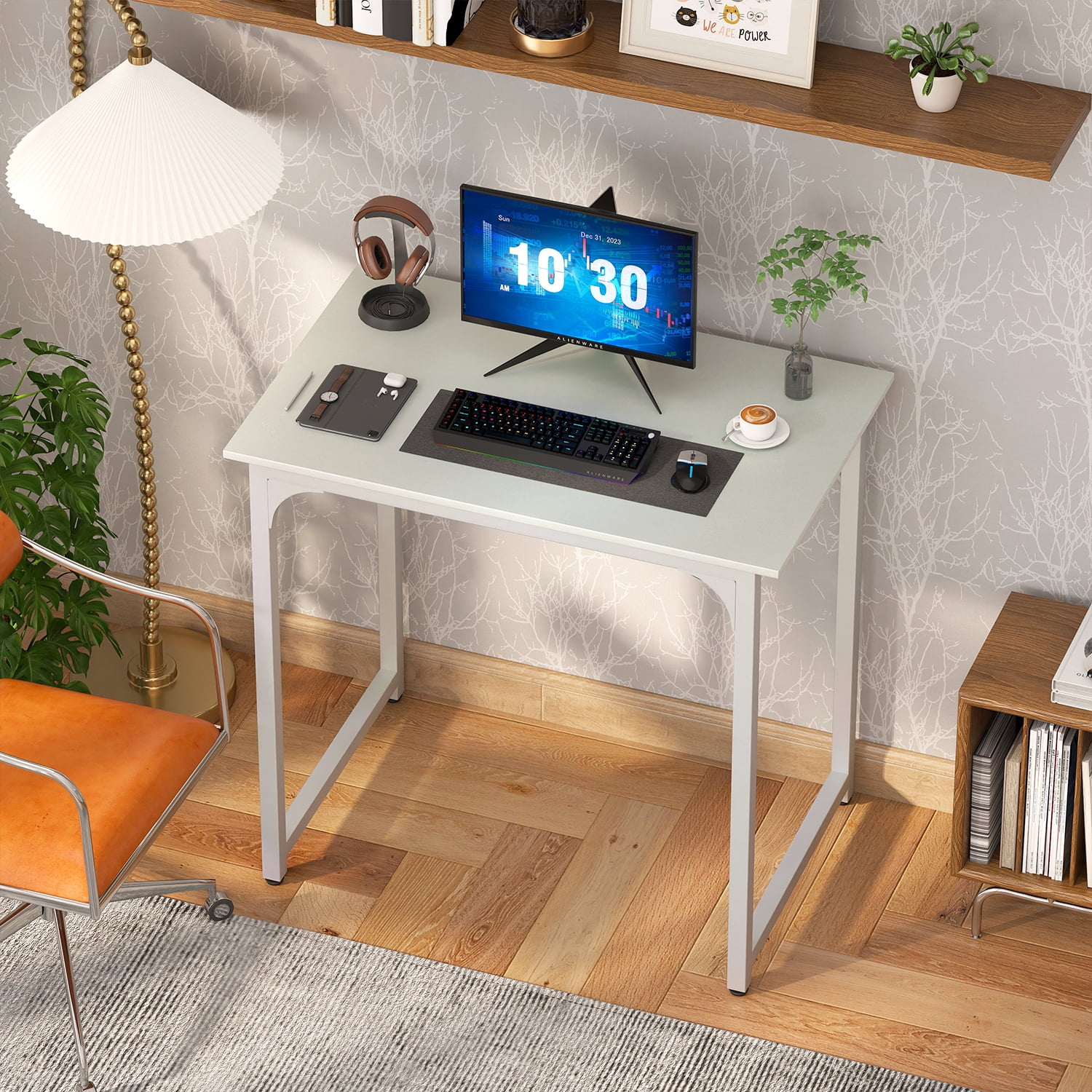 PayLessHere 32 Inch Computer Desk,White Office Desk with Metal Frame ...