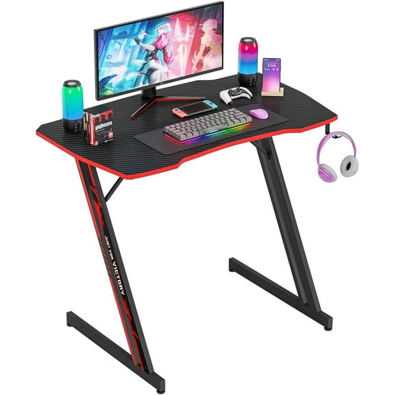 PayLessHere 35 Inch Modern Z-Shaped Gaming Desk,Red
