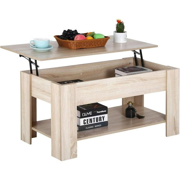PayLessHere 39.4" Lift Top Coffee Tables with Hidden Compartment and Storage Shelf,Natural