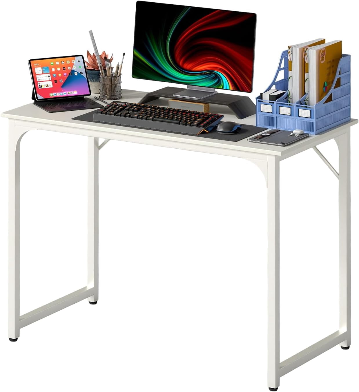 PayLessHere 39 Inch Computer Desk,White Office Desk with Metal