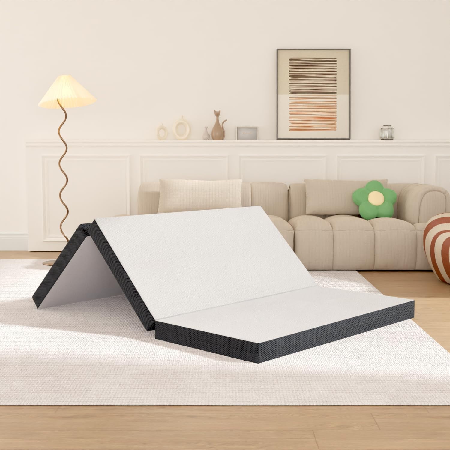 Full Size White and Black Memory Foam Tri-Fold Mattress