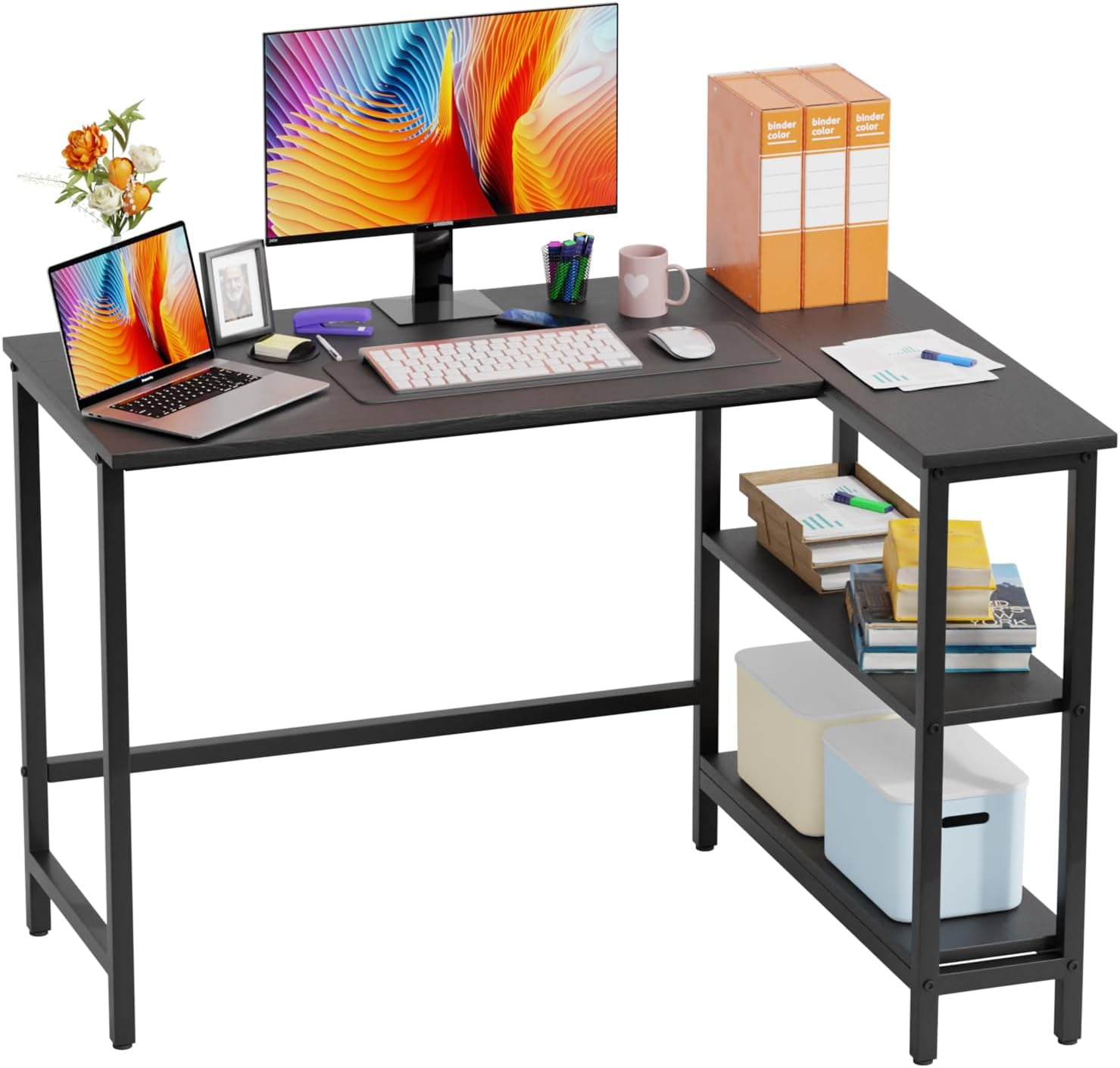 PayLessHere 43 inch Computer Desk with Metal Frame, Reversible Storage ...