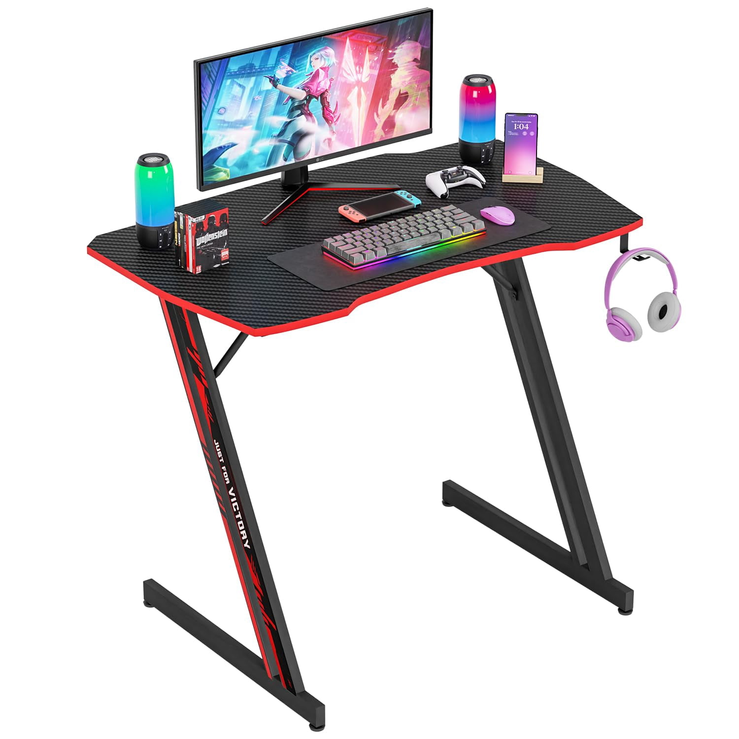 PayLessHere 47 Inch Gaming Desk PC Carbon Fiber Table Ultimate Gamer ...