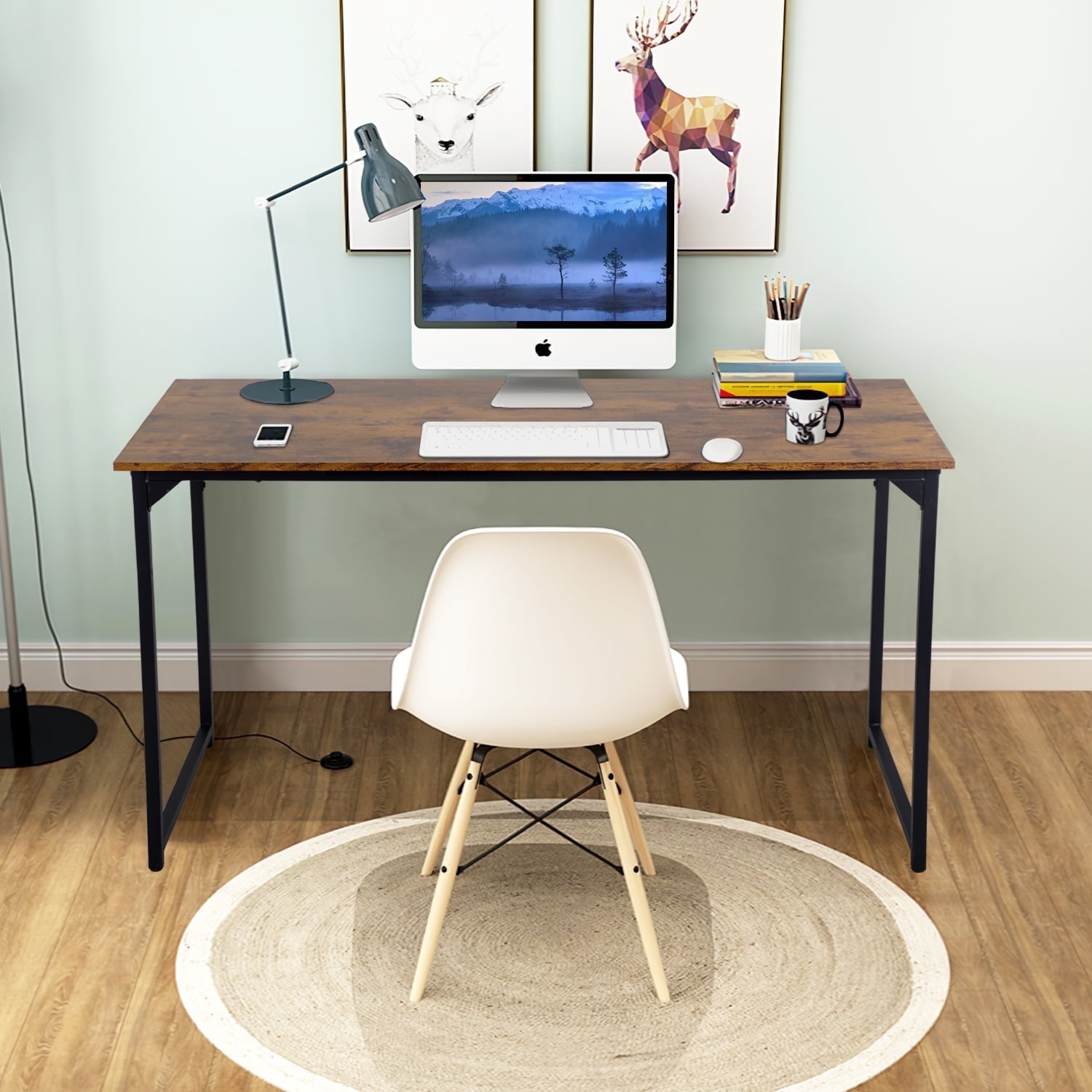 47'' Black Wood and Metal Rectangular Gaming Desk