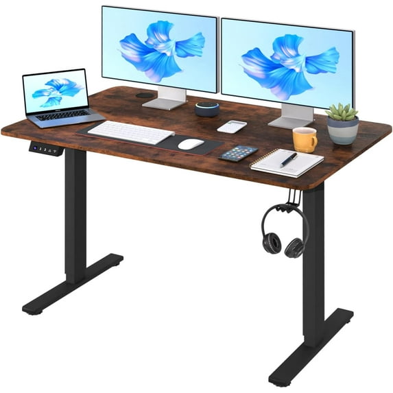 PayLessHere 48 Adjustable Height Standing Desk Computer Desk with Large Space and Headphone Holder Office Desk with Electric Lifting and 2 Memory Function for Office Meeting Room,Brown